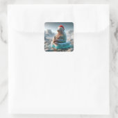 Walrus Tragend eine Weihnachtsmannmütze Quadratischer Aufkleber (Tasche)