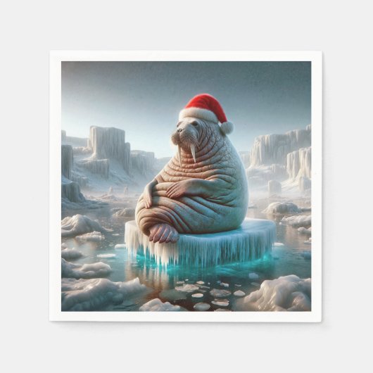 Walrus Tragend eine Weihnachtsmannmütze Serviette (Vorderseite)