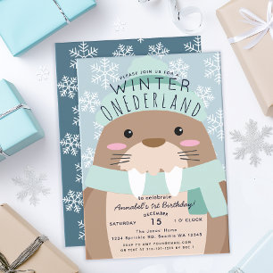 Walrus Winter Onederland Kindergeburtstag Einladun Einladung