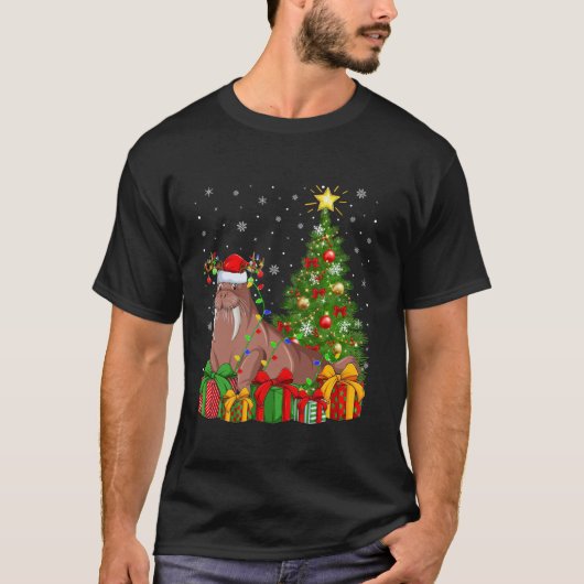 Walrus Xmas Tree Lighting Weihnachtsmannmütze Walr T-Shirt (Vorderseite)