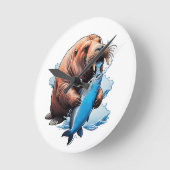 Walrusfischerei im Meer Runde Wanduhr (Winkel)