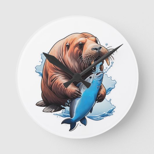 Walrusfischerei im Meer Runde Wanduhr (Vorderseite)