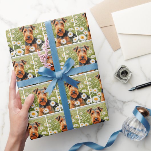 Walsh Terrier auf dem Daisy Field Geschenkpapier (Schenken)