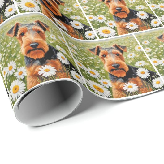 Walsh Terrier auf dem Daisy Field Geschenkpapier (Rolleneckpunkt)