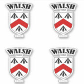 Walsh Wappen Irish Translation & Meaning (x4) Aufkleber (Vorderseite)