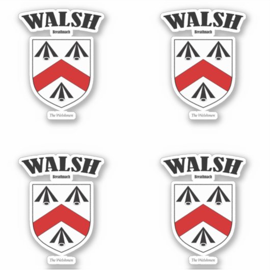 Walsh Wappen Irish Translation & Meaning (x4) Aufkleber (Vorderseite)