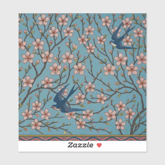 Walter Crane Almond Blossom & Swallow Aufkleber (Blatt)