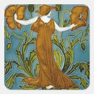 Walter Crane Art Nouveau Orange Mohnjungfrau Quadratischer Aufkleber