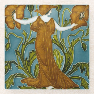 Walter Crane Art Nouveau Oranger Mohn Mädchen Glasuntersetzer