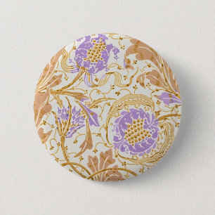 Walter Crane Arts and Crafts Lila Blumenkunst Button