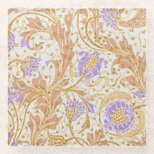 Walter Crane Arts and Crafts Lila Blumenkunst Glasuntersetzer