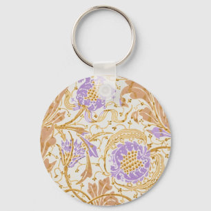 Walter Crane Arts and Crafts Lila Blumenkunst Schlüsselanhänger