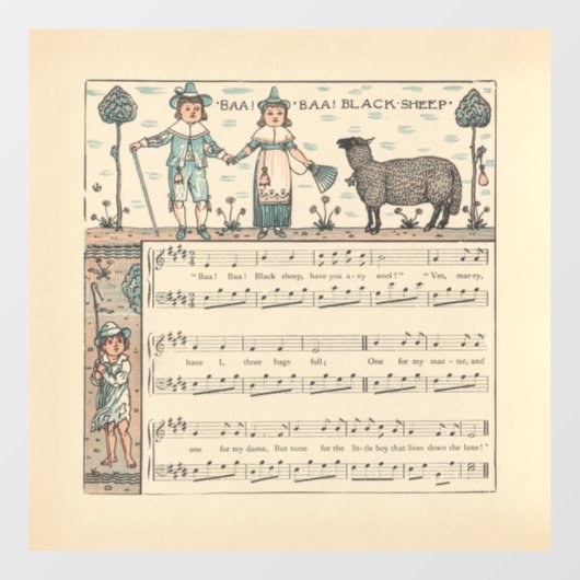Walter Crane Baa Baa Black Sheep Nursery Rhyme  Fensteraufkleber (Blatt)