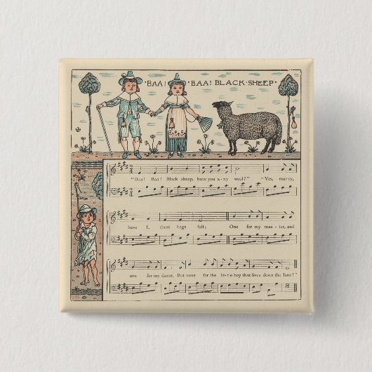 Walter Crane Baa Baa schwarzes Schaf Kinderreim Button (Vorderseite)