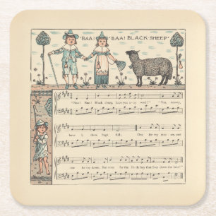 Walter Crane Baa Baa schwarzes Schaf Kinderreim Rechteckiger Pappuntersetzer