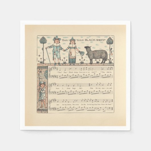 Walter Crane Baa Baa schwarzes Schaf Kinderreim Serviette (Vorderseite)