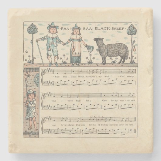 Walter Crane Baa Baa schwarzes Schaf Kinderreim Steinuntersetzer (Vorderseite)
