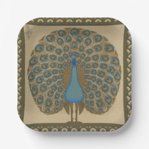 Walter Crane Blue Peacock mit seinem Schwanz Pappteller