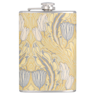 Walter Crane Blue White Tulips & Acanthus Flachmann