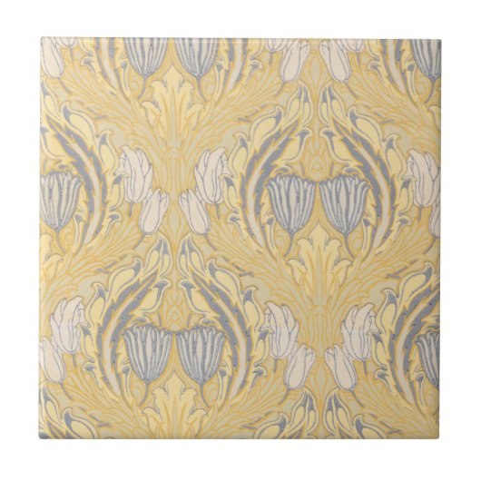 Walter Crane Blue White Tulips & Acanthus Fliese (Vorderseite)