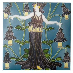 Walter Crane Columbine Art Nouveau Violette Blume Fliese