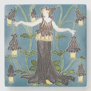 Walter Crane Columbine Art Nouveau Violette Blume Steinuntersetzer