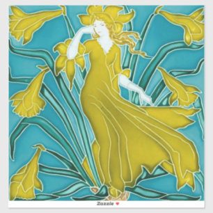 Walter Crane Gelbe Narzisse Art Nouveau Fliese Aufkleber