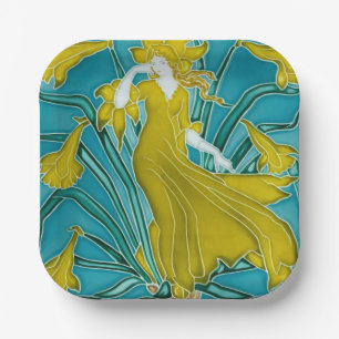 Walter Crane Gelbe Narzisse Art Nouveau Fliese Pappteller
