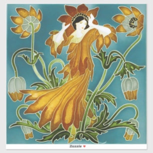 Walter Crane Orange Tulpe Art Nouveau Floral Aufkleber