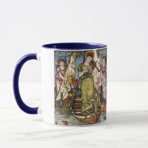 Walter Crane Schiffe, elegante Damen, Jugendstil Tasse
