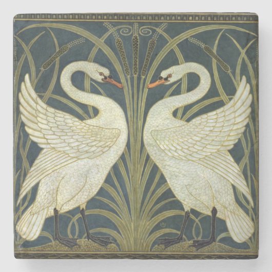 Walter Crane Schwan & Rübe und Iris Viktorianisch Steinuntersetzer (Vorderseite)