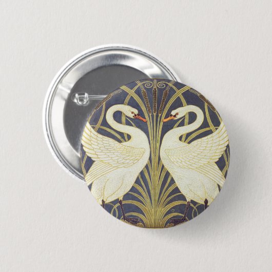 Walter Crane Swan, Rush and Iris Art Nouveau Button (Vorne & Hinten)