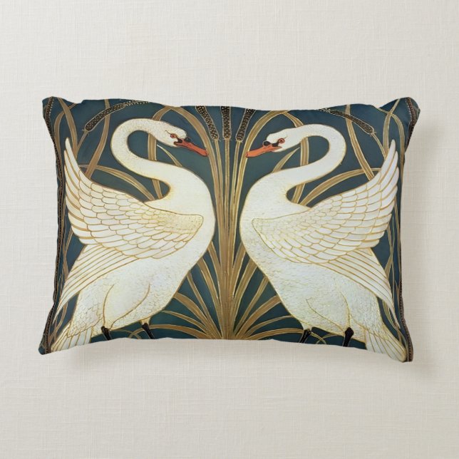 Walter Crane Swan, Rush and Iris Art Nouveau Dekokissen (Rückseite)