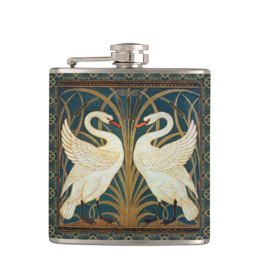 Walter Crane Swan, Rush and Iris Art Nouveau Flachmann (Vorderseite)