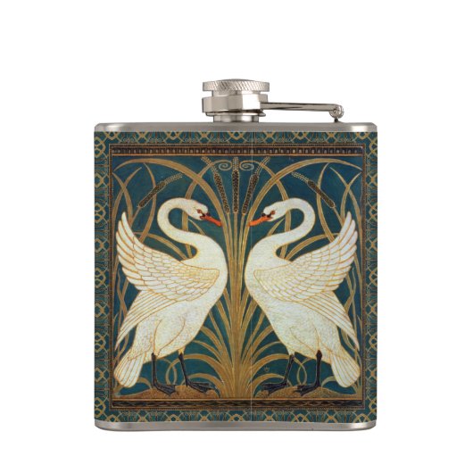 Walter Crane Swan, Rush and Iris Art Nouveau Flachmann (Rückseite)