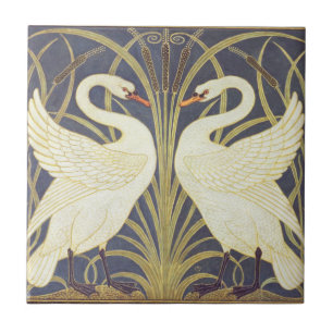 Walter Crane Swan, Rush and Iris Art Nouveau Fliese