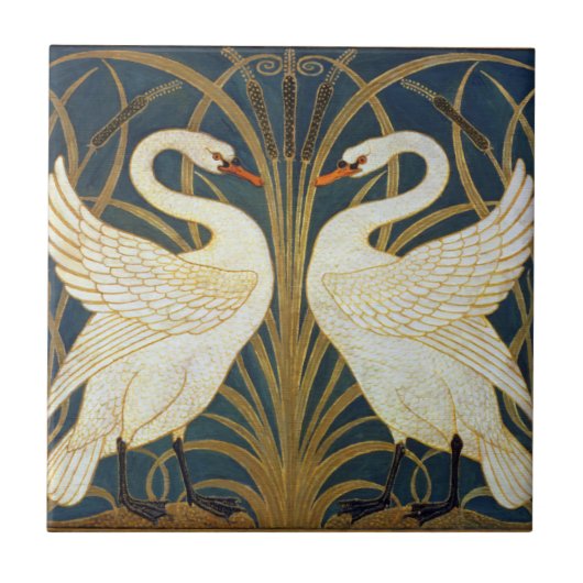 Walter Crane - Swan, Rush and Iris Art Nouveau Fliese (Vorderseite)