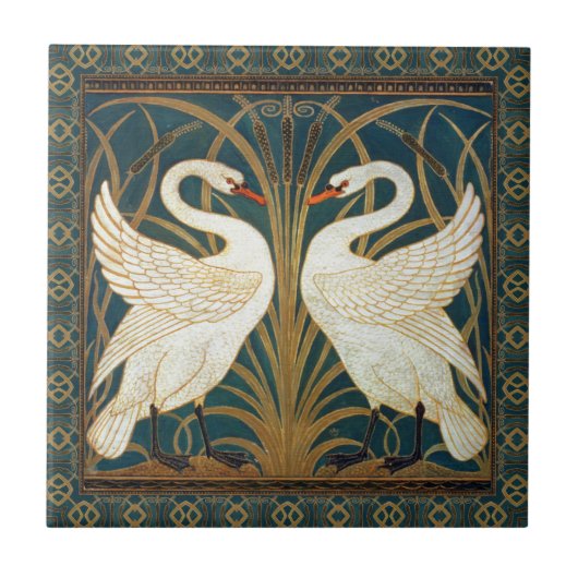 Walter Crane Swan, Rush and Iris Art Nouveau Fliese (Vorderseite)