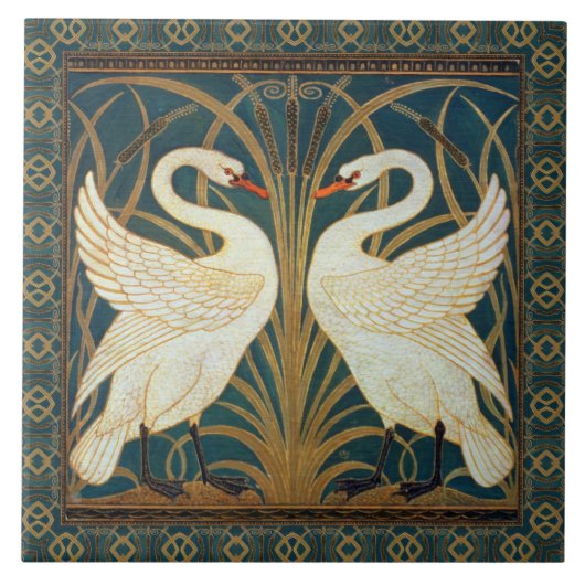 Walter Crane Swan, Rush and Iris Art Nouveau Fliese (Vorderseite)