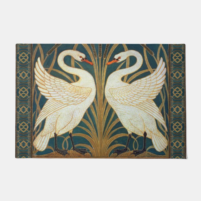 Walter Crane Swan, Rush and Iris Art Nouveau Fußmatte (Vorderseite)