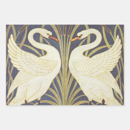 Walter Crane Swan, Rush and Iris Art Nouveau Geschenkpapier Set (Vorderseite)
