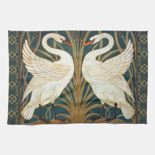 Walter Crane Swan, Rush and Iris Art Nouveau Geschirrtuch (Horizontal)