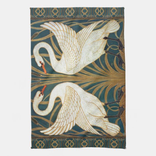 Walter Crane Swan, Rush and Iris Art Nouveau Geschirrtuch (Vertikal)