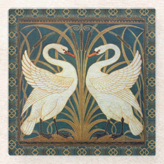 Walter Crane Swan, Rush and Iris Art Nouveau Glasuntersetzer (Vorderseite)