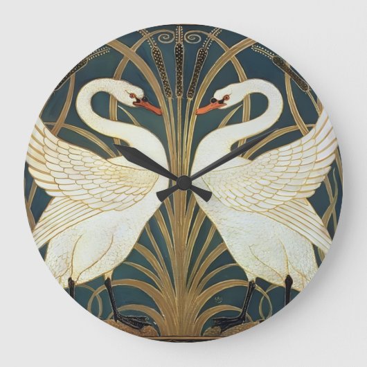 Walter Crane Swan, Rush and Iris Art Nouveau Große Wanduhr (Vorderseite)