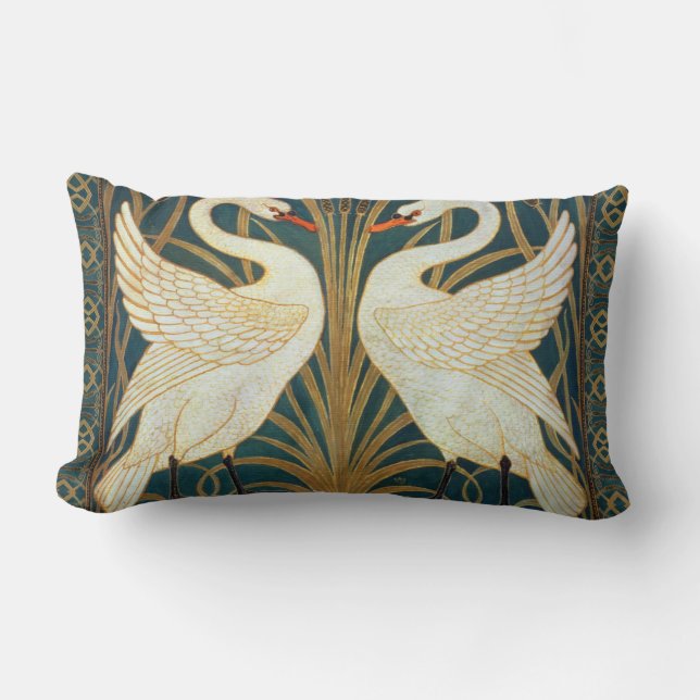 Walter Crane Swan, Rush and Iris Art Nouveau Lendenkissen (Vorderseite)