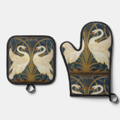 Walter Crane - Swan, Rush and Iris Art Nouveau Ofenhandschuh & Topflappen-Set (Vorderseite)