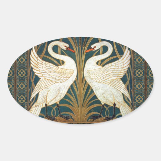 Walter Crane Swan, Rush and Iris Art Nouveau Ovaler Aufkleber (Vorderseite)