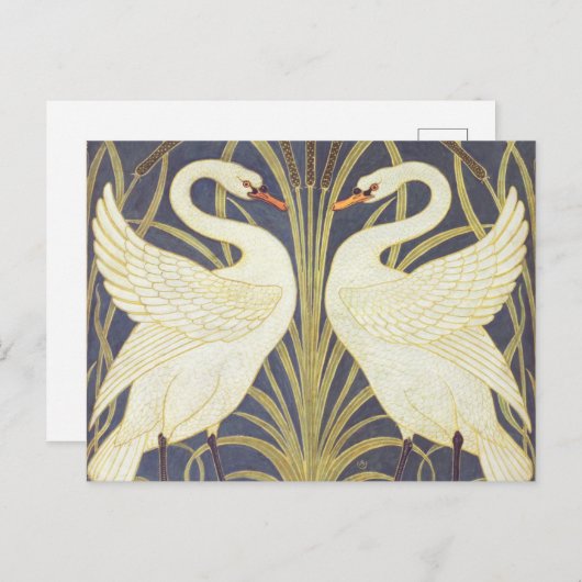 Walter Crane Swan, Rush and Iris Art Nouveau Postkarte (Vorne/Hinten)