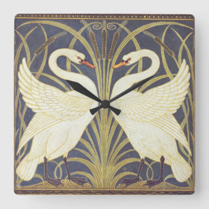 Walter Crane Swan, Rush and Iris Art Nouveau Quadratische Wanduhr